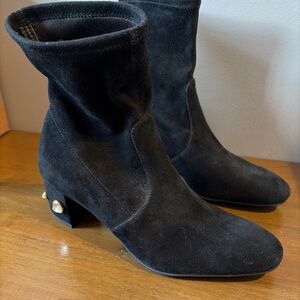 Stuart Weitzman Black Ankle Booties suede Siggy new pearl studs boots shoes